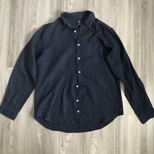 GAP Linen Shirt Blue Button Down Collar Mens Medium